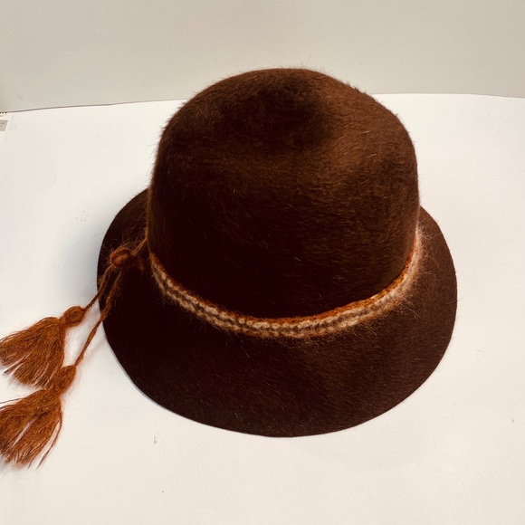 Vintage Brown 100% Rabbit Fedora W Braided Wool Accent Tie By Lord & Taylor - Picture 3 of 14